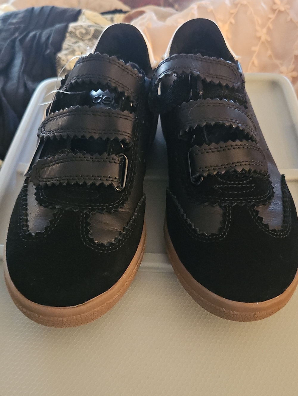 Aetrex Velcro Black Sneakers with Tan Gum Sole